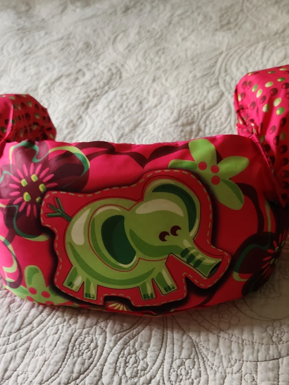 Kids Pink Swim Float Vest with Green Elephant Design